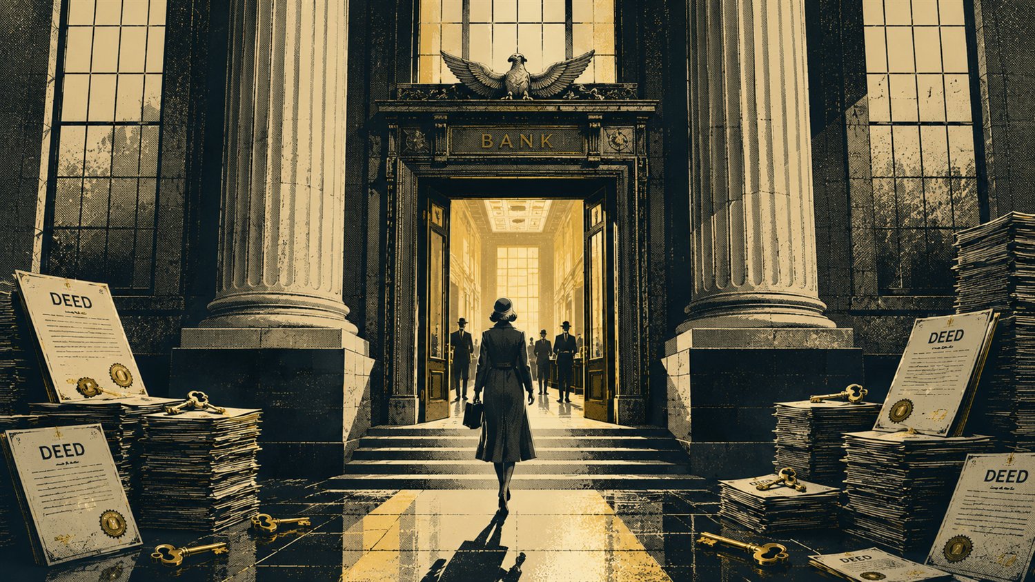 A lone figure descending toward the light