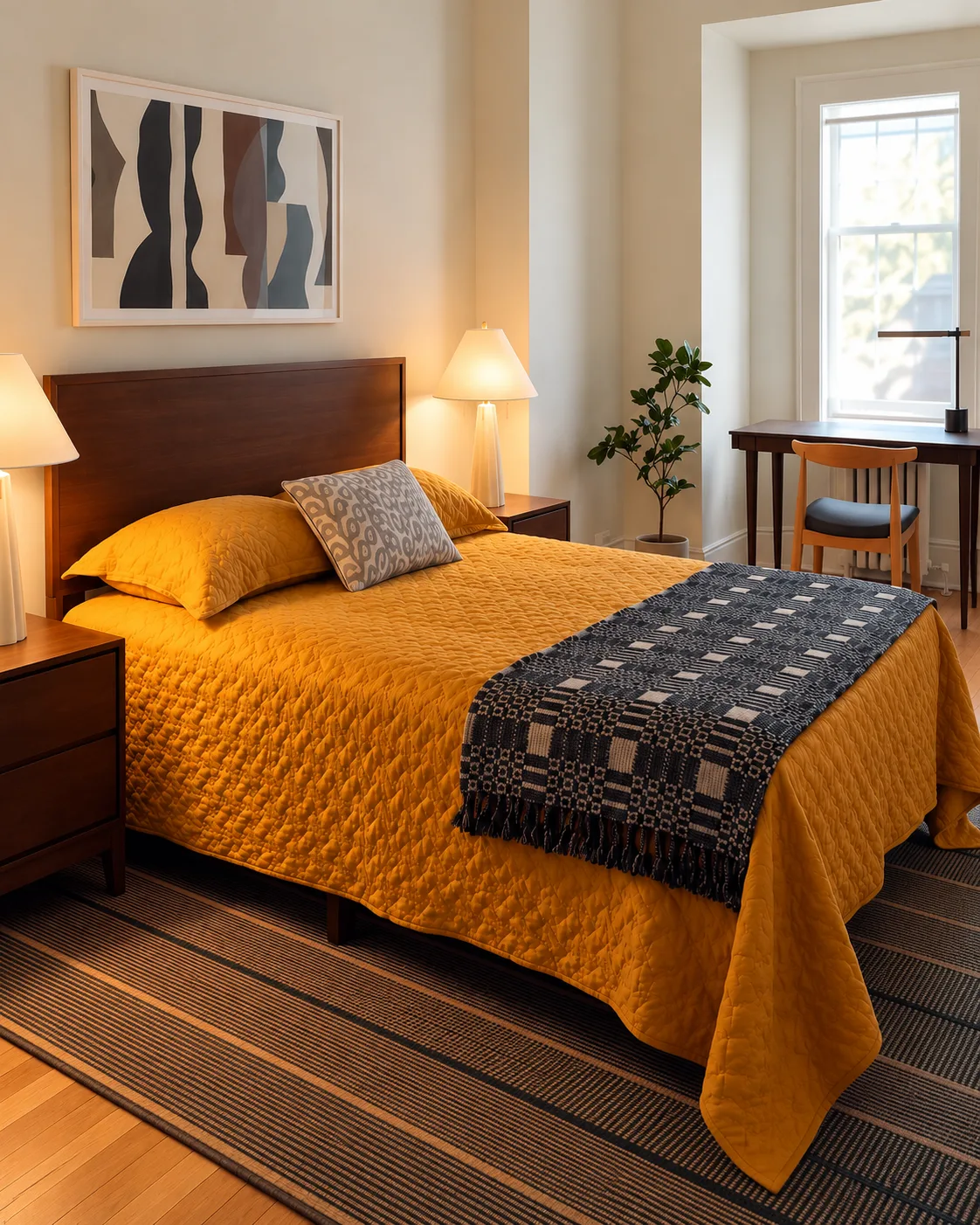 Illustrative bedroom with desk